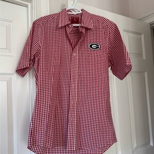 Antigua Red and White Gingham Short-Sleeve Button-Down Shirt